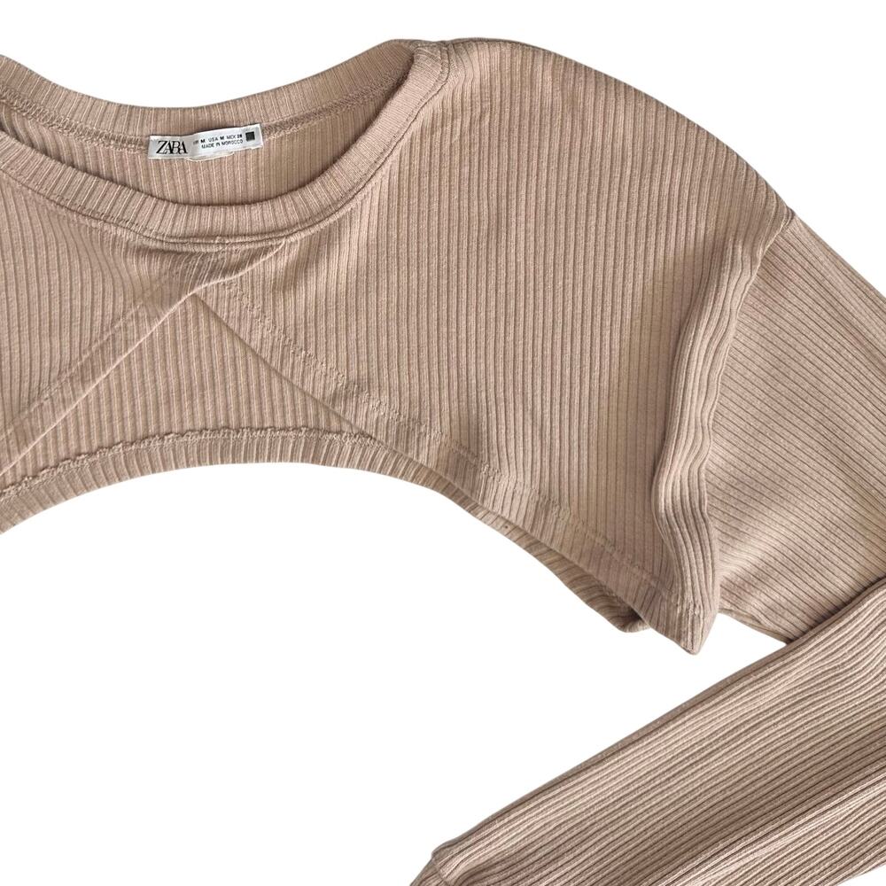 Zara Ribbed Pullover Bolero Sweater Beige Size M - Picture 3 of 5